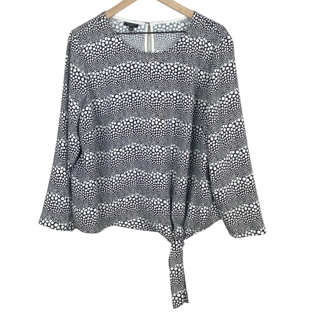 Talbots Shirt Womens 2XP Plus Petites Black White Long‎ Sleeve Blouse